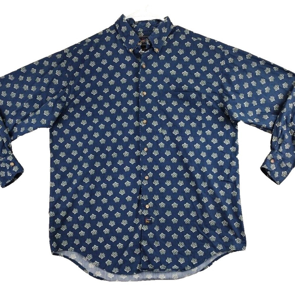 ARROW 1851 Mens Blue Floral Print Long Sleeve Button Down Shirt Size‎ Large